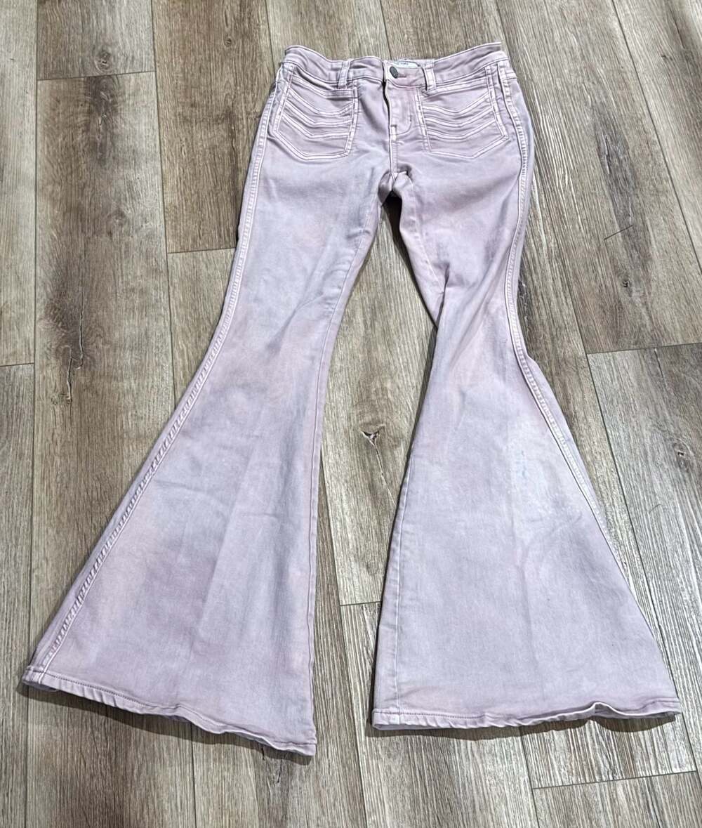 Free People Stella Chevron Flare Jeans in Mauve Pink